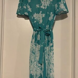 Vintage California Looks Chic Floral Midi Dress in Teal